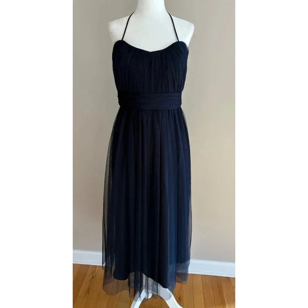 Amsale NWT Short Bridesmaid Prom Party Dress Navy Blue Halter Tulle Size 10 - Picture 3 of 12